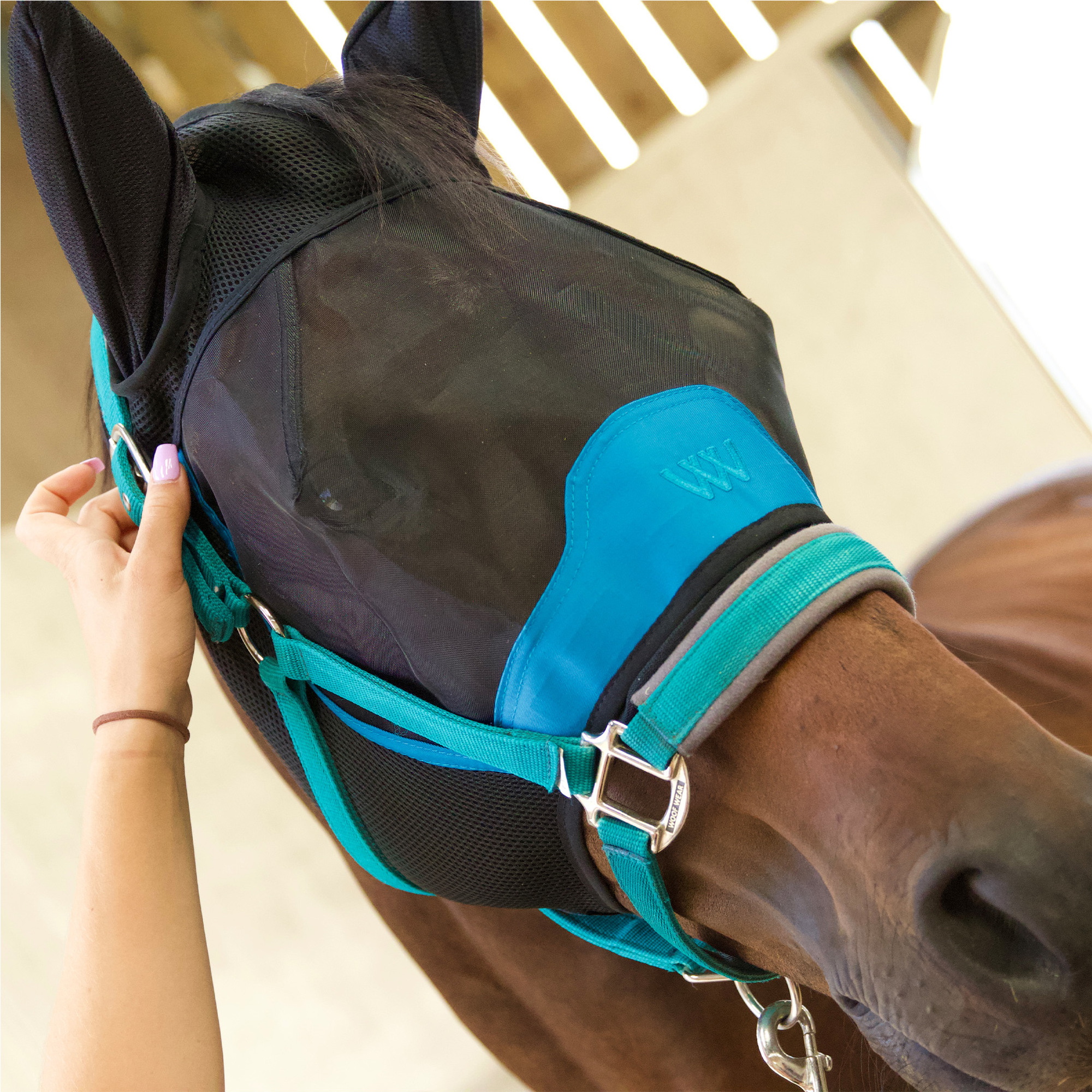 Woof Wear UV Fly Mask With Ears WS0014 - Black / Turquoise